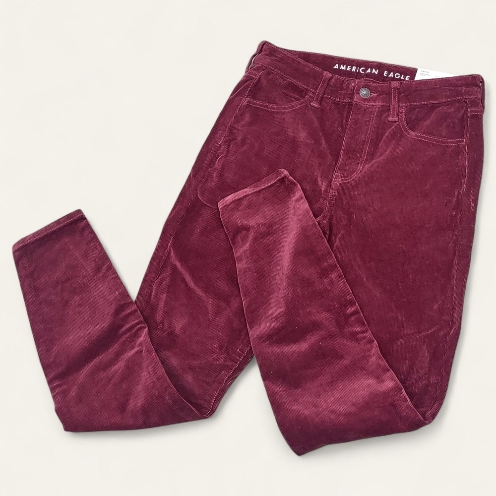 American Eagle Burgundy Hi-Rise Corduroy Stretch Jegging Size 4 / 27W NWT
